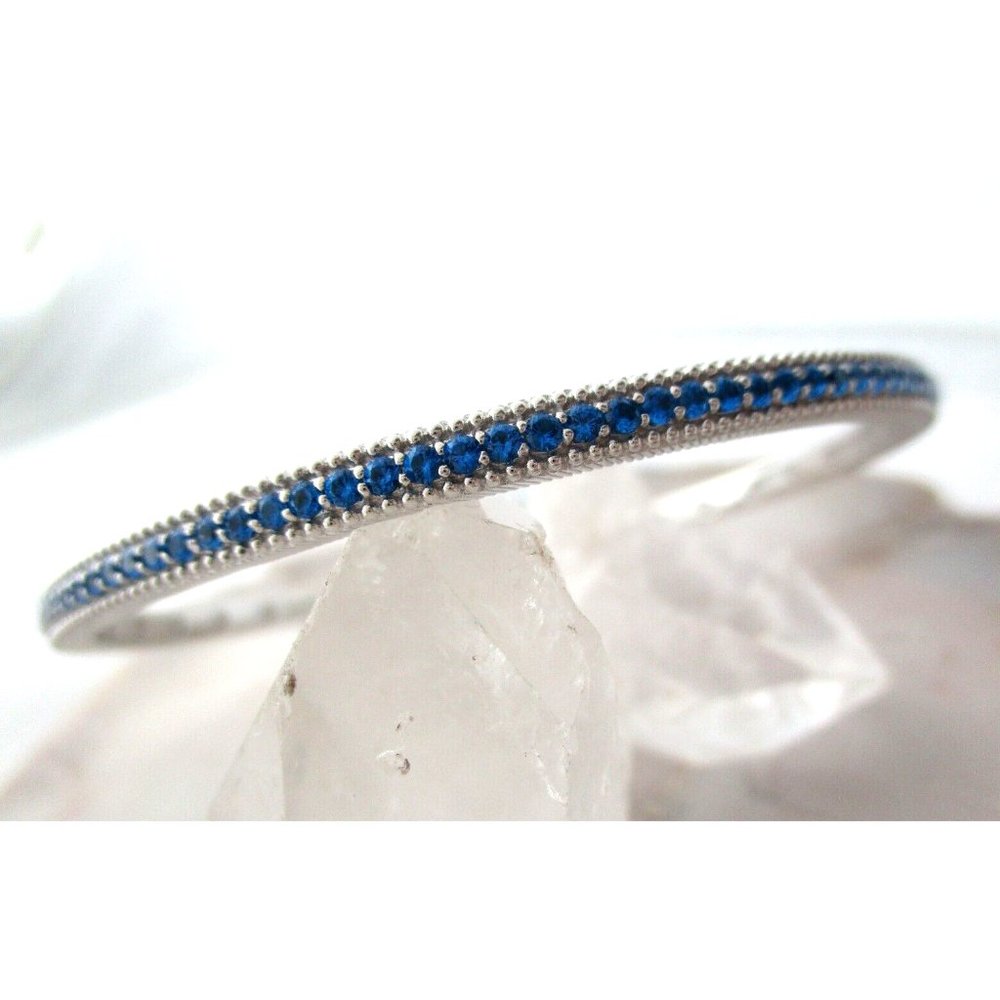 Judith Ripka Sterling Silver Blue Gemstone Pave Bangle Stacking Bracelet 8'' NEW